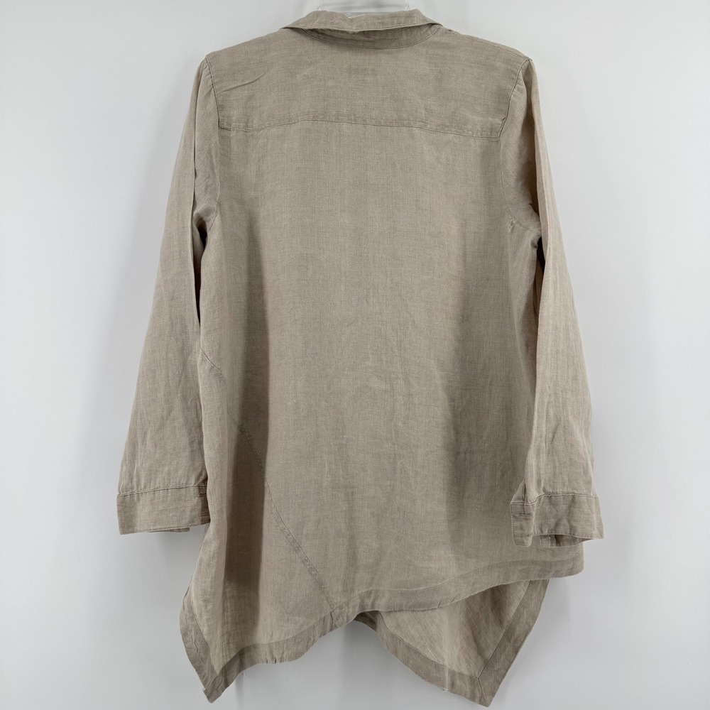 J.Jill Love‎ Linen Sharkbite Tunic Top Beige Oatmeal V-Neck Petite Medium PM - Picture 2 of 11